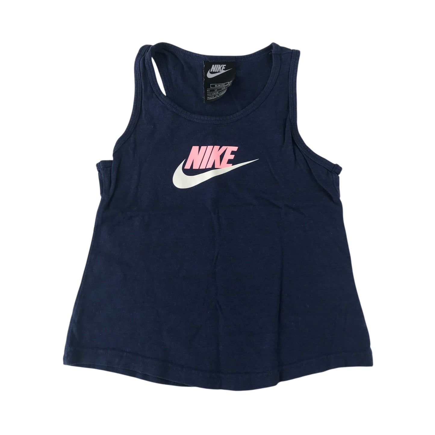 Nike Tank Top Vest 7-8 years navy with pink and white logo cotton