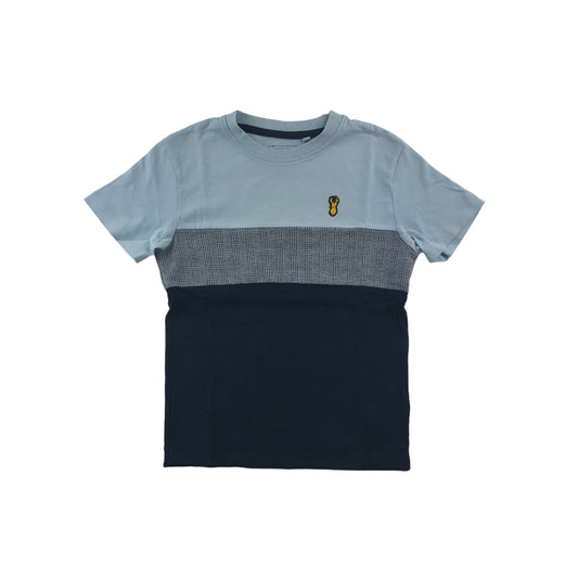Next T-shirt 7 years Blue and Navy Panelled with checked chest stripe cotton