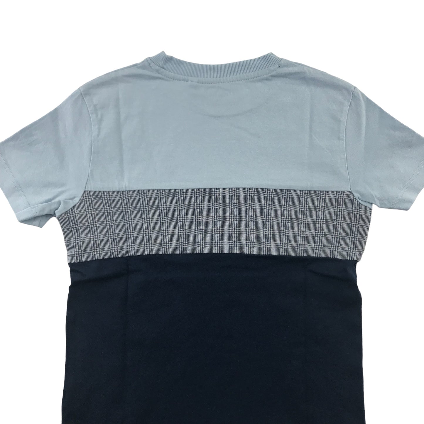 Next T-shirt 7 years Blue and Navy Panelled with checked chest stripe cotton