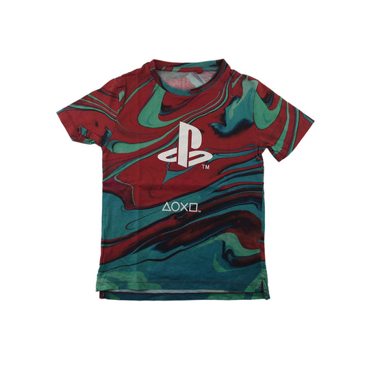 Next T-shirt 7 years red and blue wave big PlayStation graphic logo print cotton