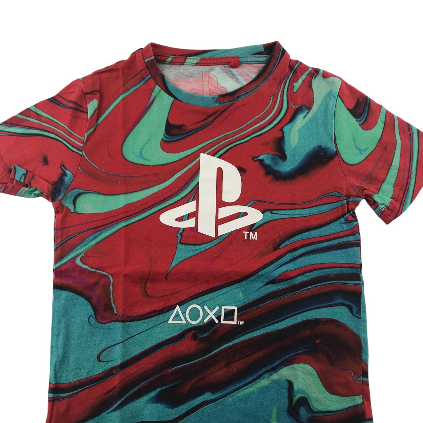 Next T-shirt 7 years red and blue wave big PlayStation graphic logo print cotton