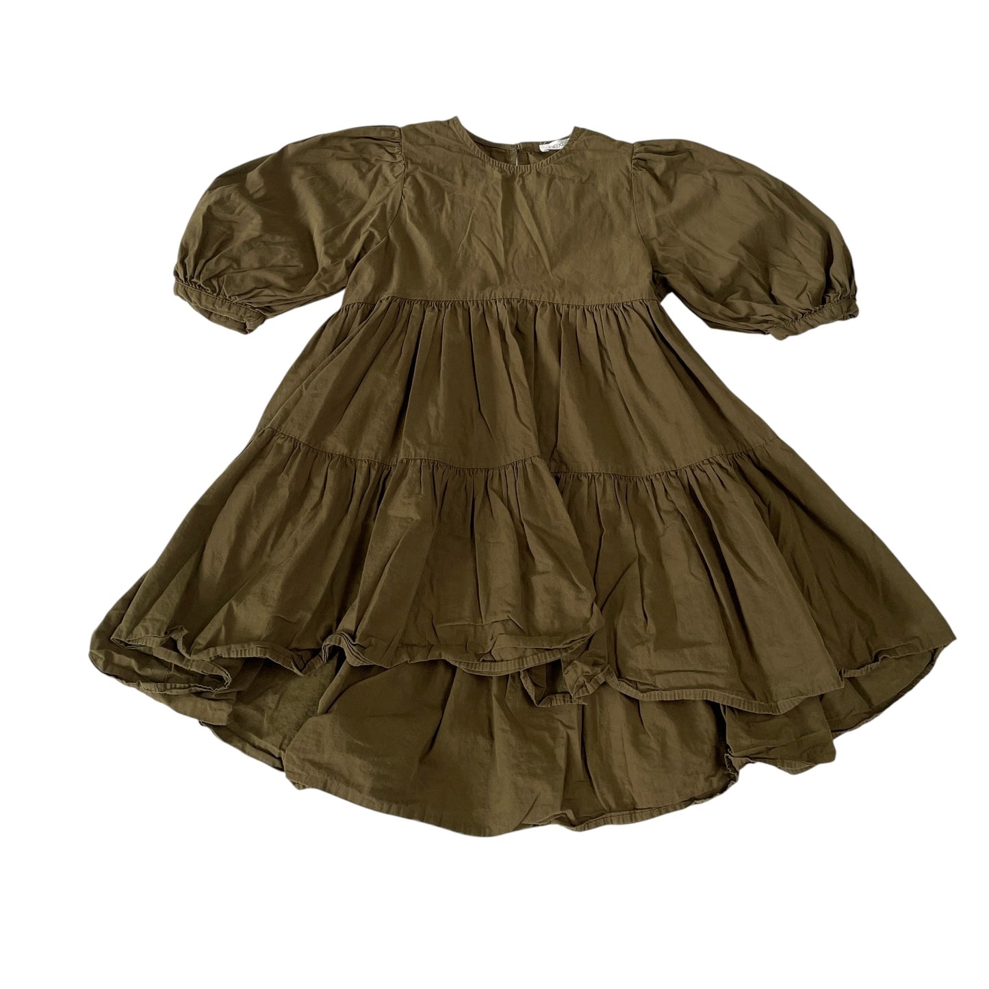 Next dress 6 years khaki plain tiered hem 3/4 length sleeve cotton