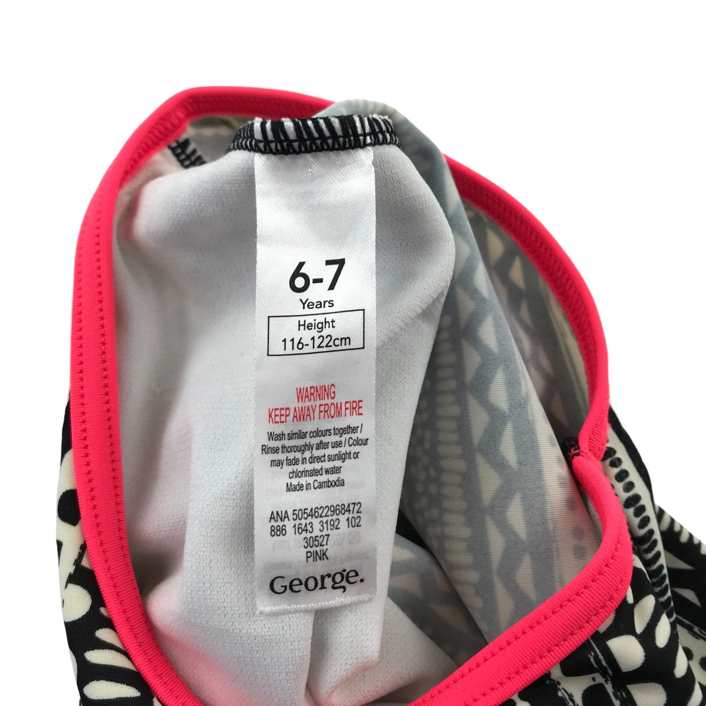 George Swimsuit Age 6 Black and White Graphic Print One Piece Cossie