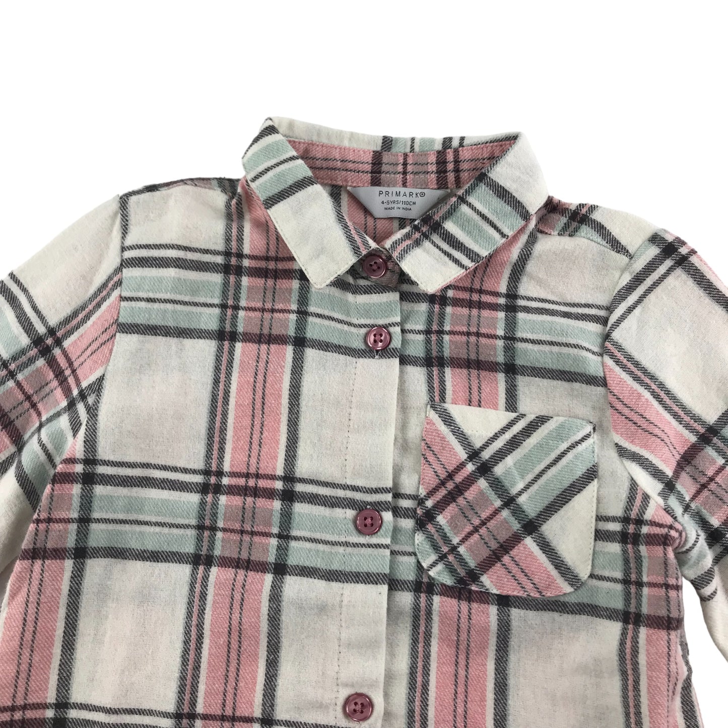 Primark Shirt Age 4 Pink white Checked Long Sleeve Button Up Cotton