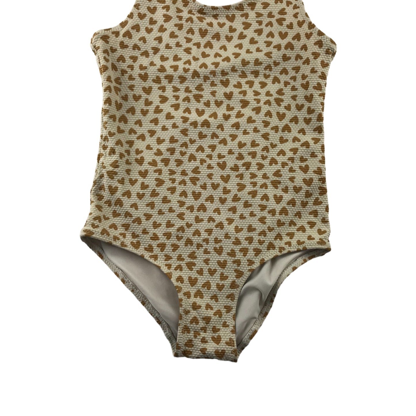 H&M Swimsuit Age 7 Beige and Brown Love Hearts One Piece Cossie