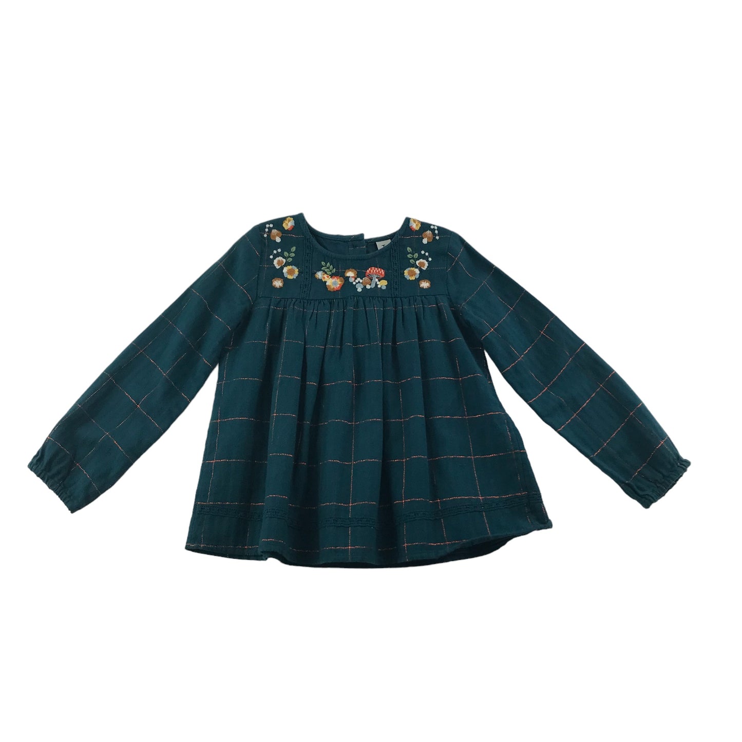 Tu Blouse Age 4 Teal Turquoise embroidered Neckline