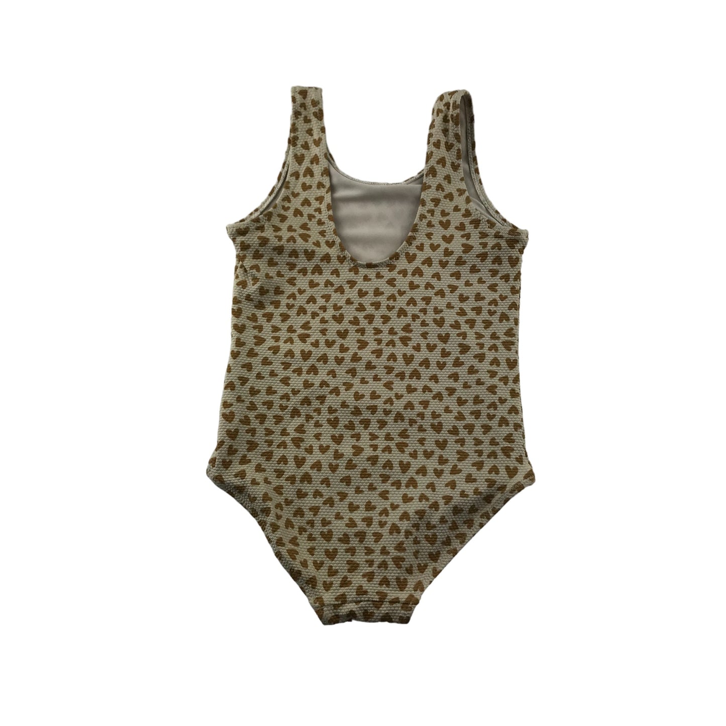 H&M Swimsuit Age 7 Beige and Brown Love Hearts One Piece Cossie