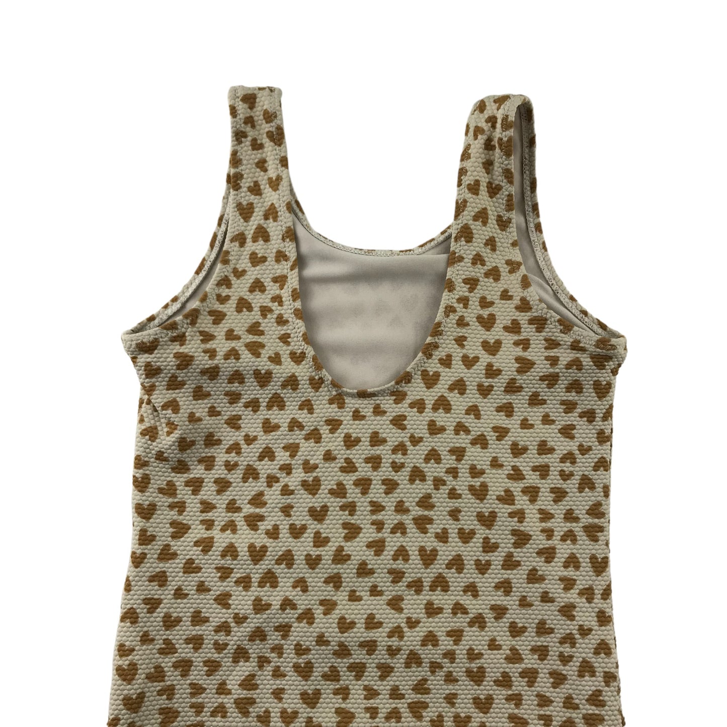 H&M Swimsuit Age 7 Beige and Brown Love Hearts One Piece Cossie