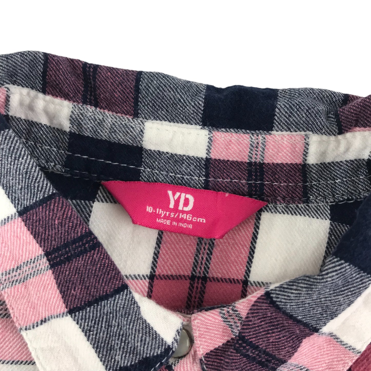 Young Dimensions Shirt Age 10 Navy Pink Checked Pattern Button up Cotton