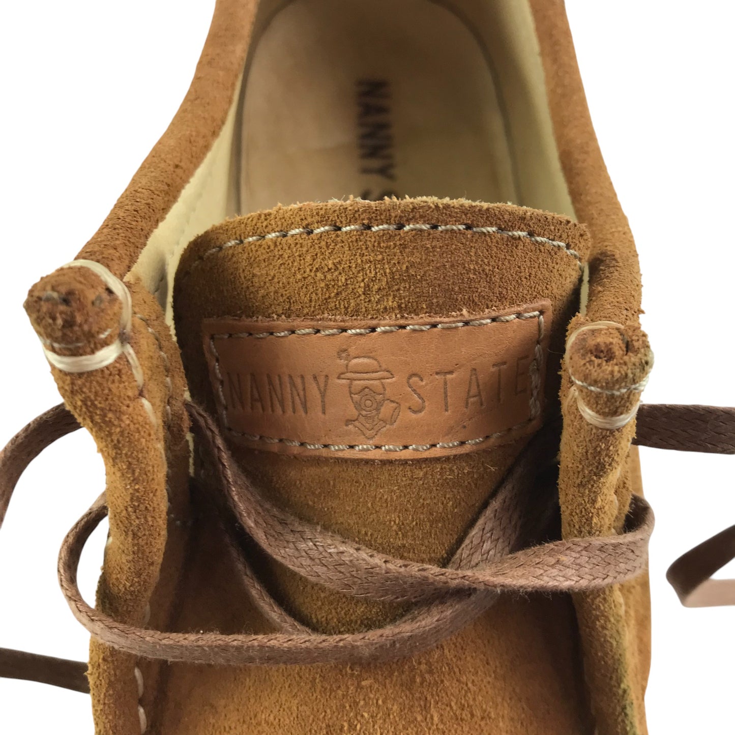 Nanny State shoes shoe size UK 6 camel brown suede moccasin style with laces