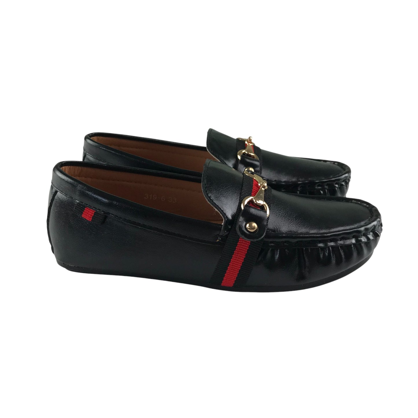 Moccasin style shoes size UK 1 black slip-ons with buckle detail
