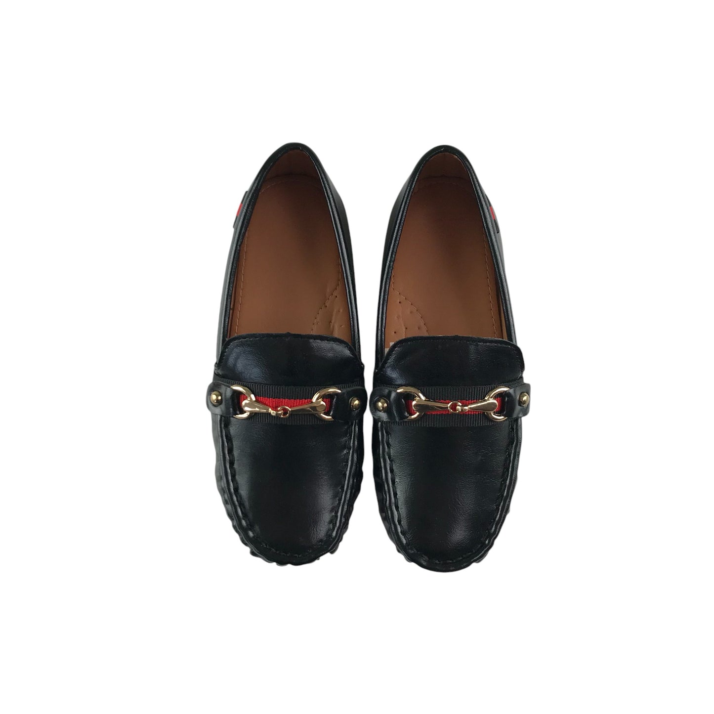 Moccasin style shoes size UK 1 black slip-ons with buckle detail