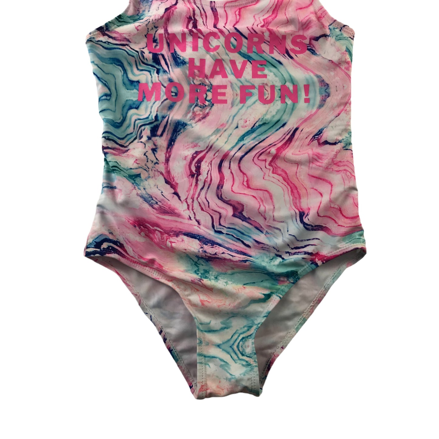 Primark Swimsuit Age 10 Pink and Blue Watercolour Unicorns Have More Fun One Piece Cossie