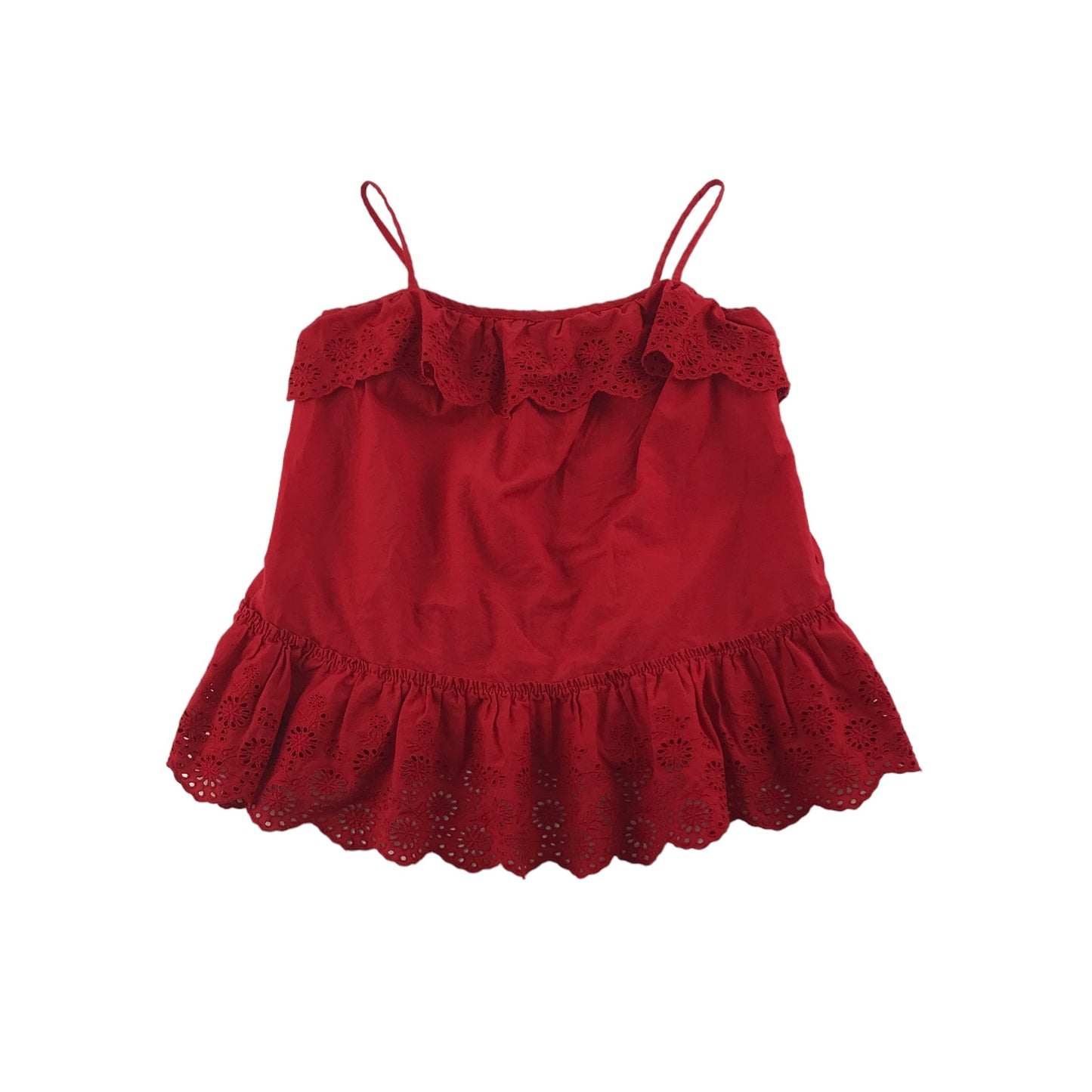 Ralph Lauren Top Age 7 Red Lace Style Frill Hem Cotton