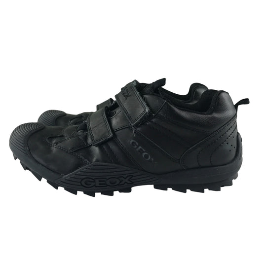 Geox Black Leather School Shoes UK 6 With Hoop and Loop Straps