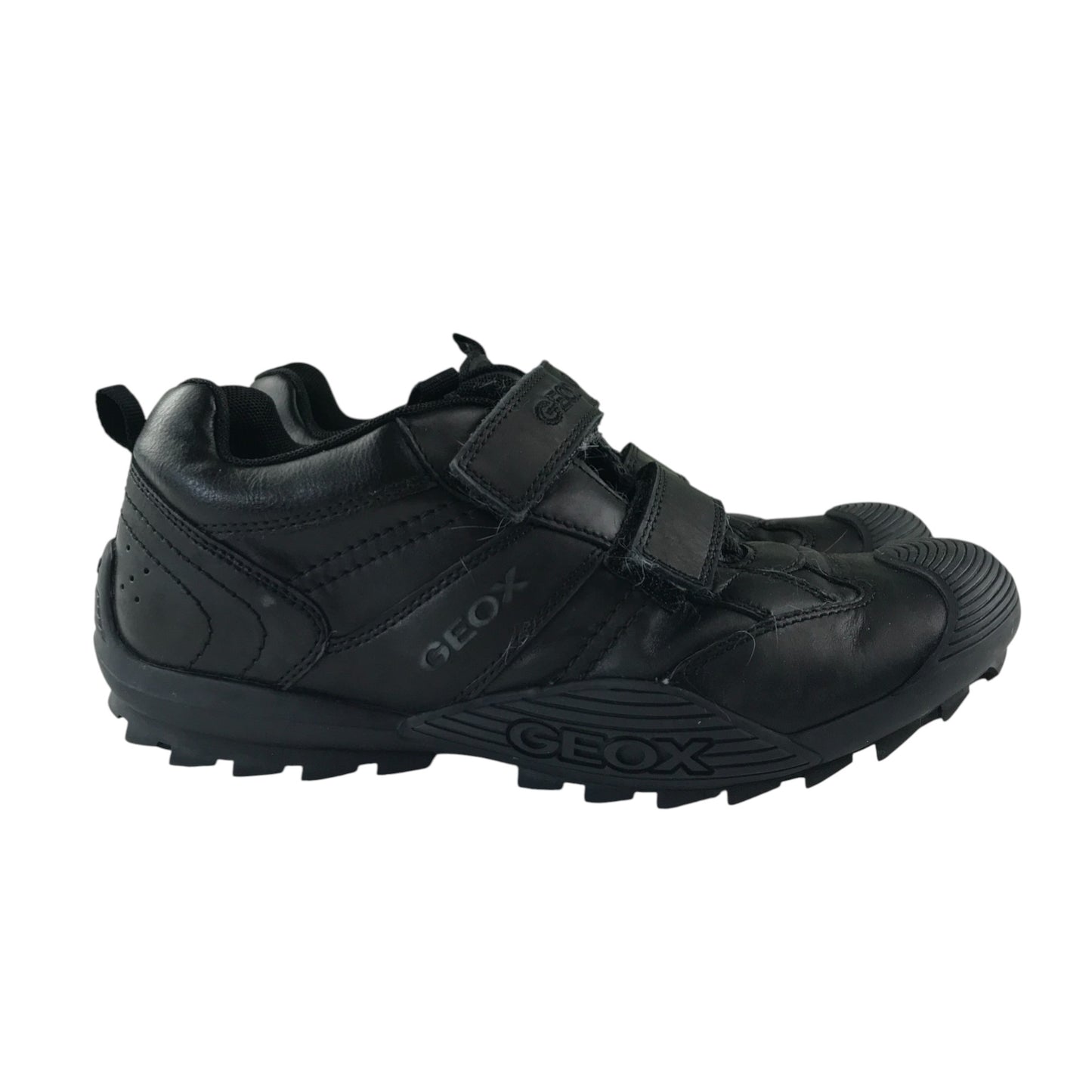 Geox Black Leather School Shoes UK 6 With Hoop and Loop Straps