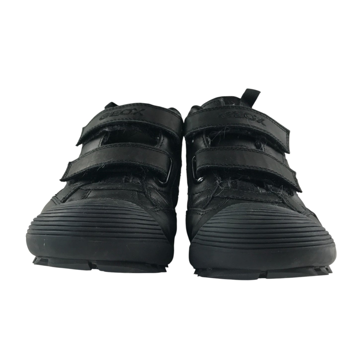 Geox Black Leather School Shoes UK 6 With Hoop and Loop Straps