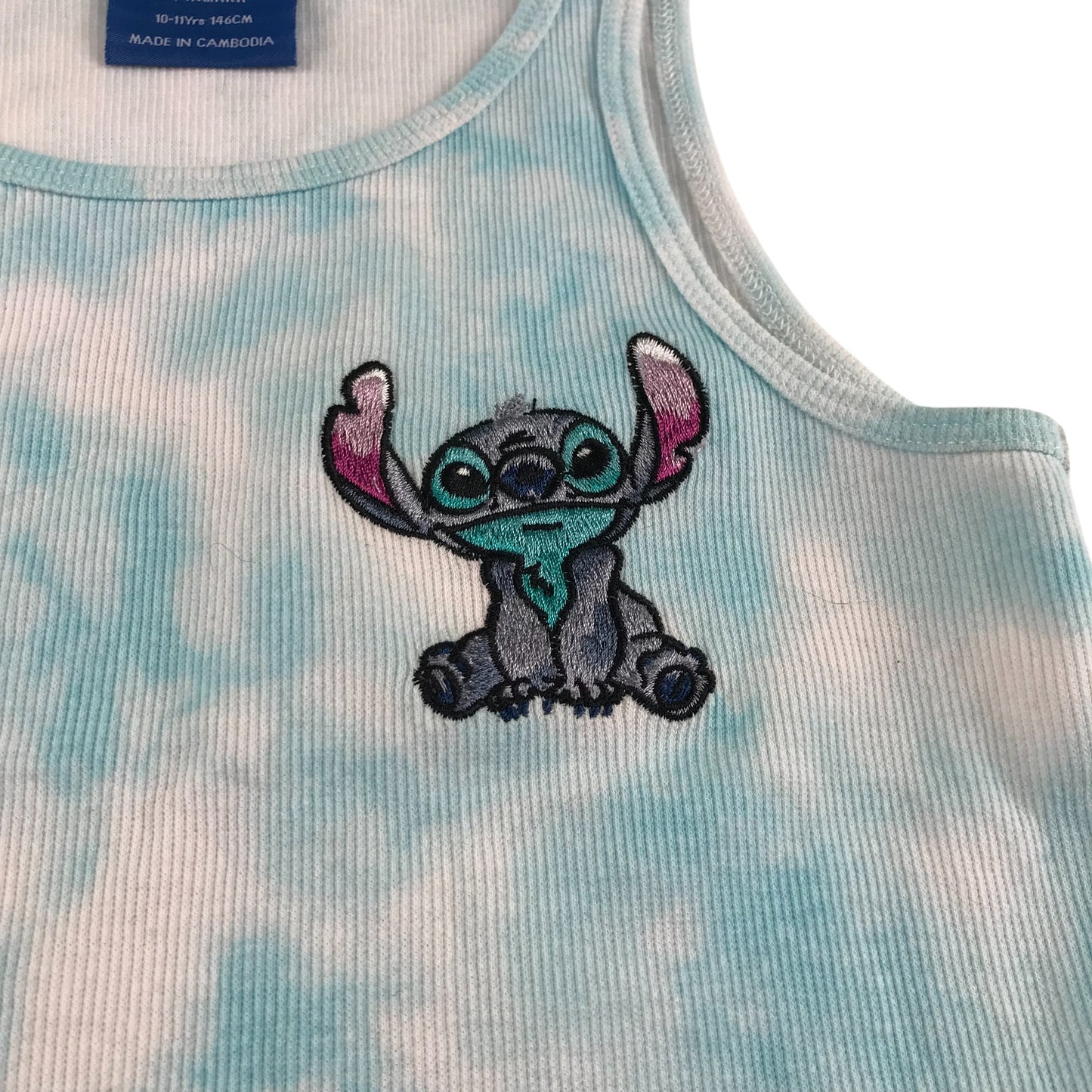 Primark top 10-11 years blue and white Disney Stitch cropped tank