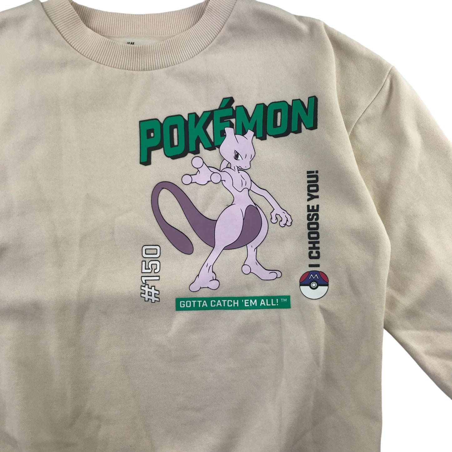H&M sweater 9-10 years beige Mewtwo Pokemon master ball graphic print