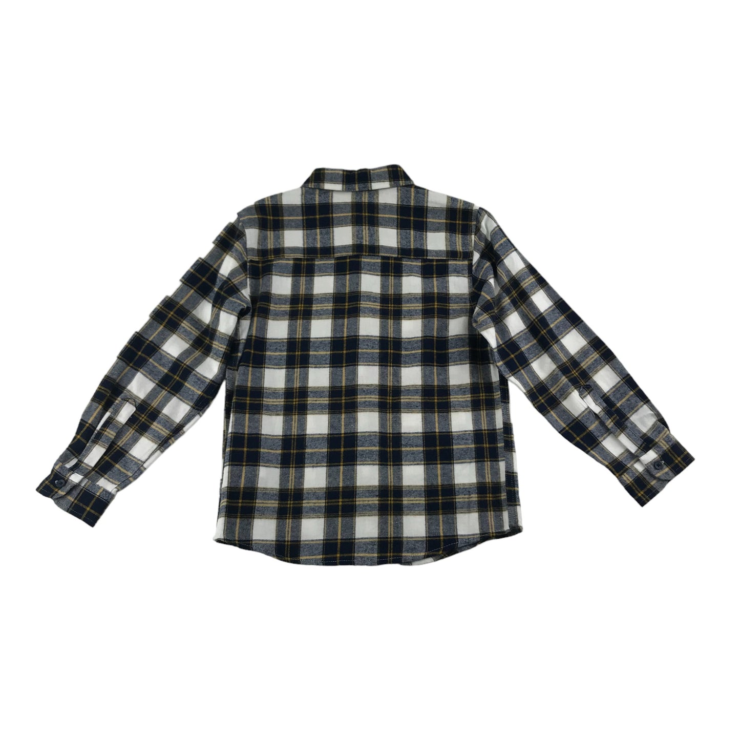 Primark Shirt Age 5 Navy White Mustard Check Pattern Long Sleeve Button Up Cotton