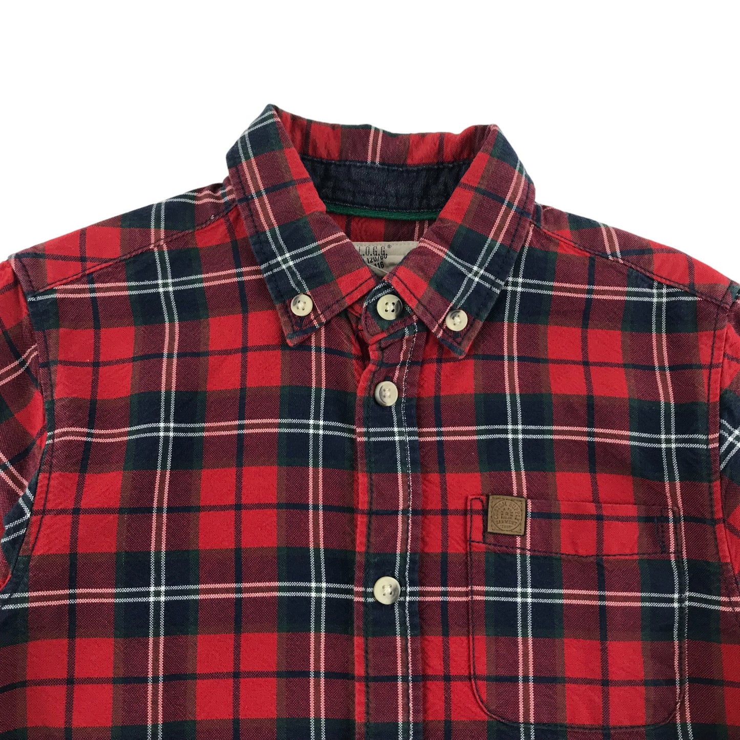 H&M Shirt Age 5 Red Navy Check Pattern Long Sleeve Button Up Cotton