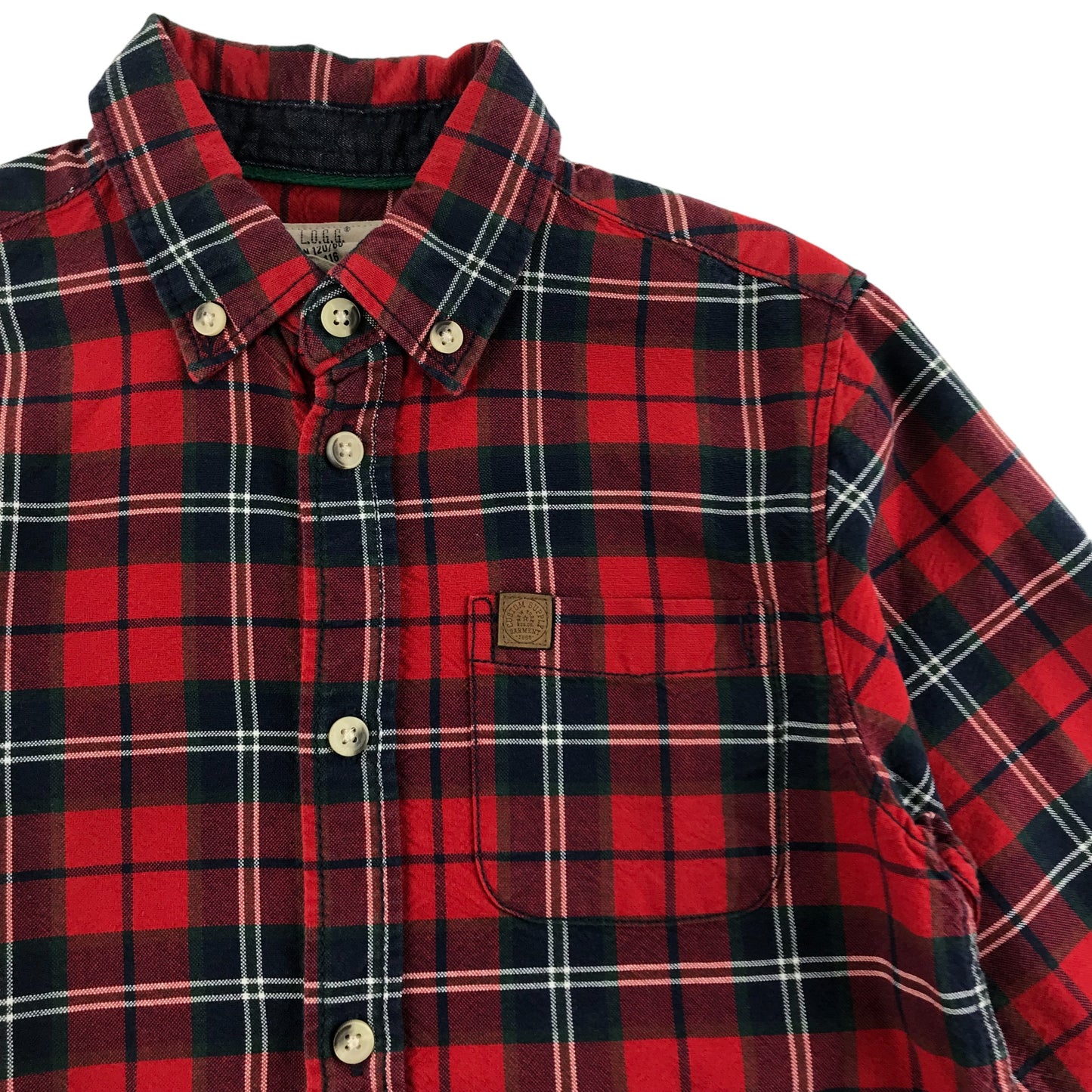 H&M Shirt Age 5 Red Navy Check Pattern Long Sleeve Button Up Cotton