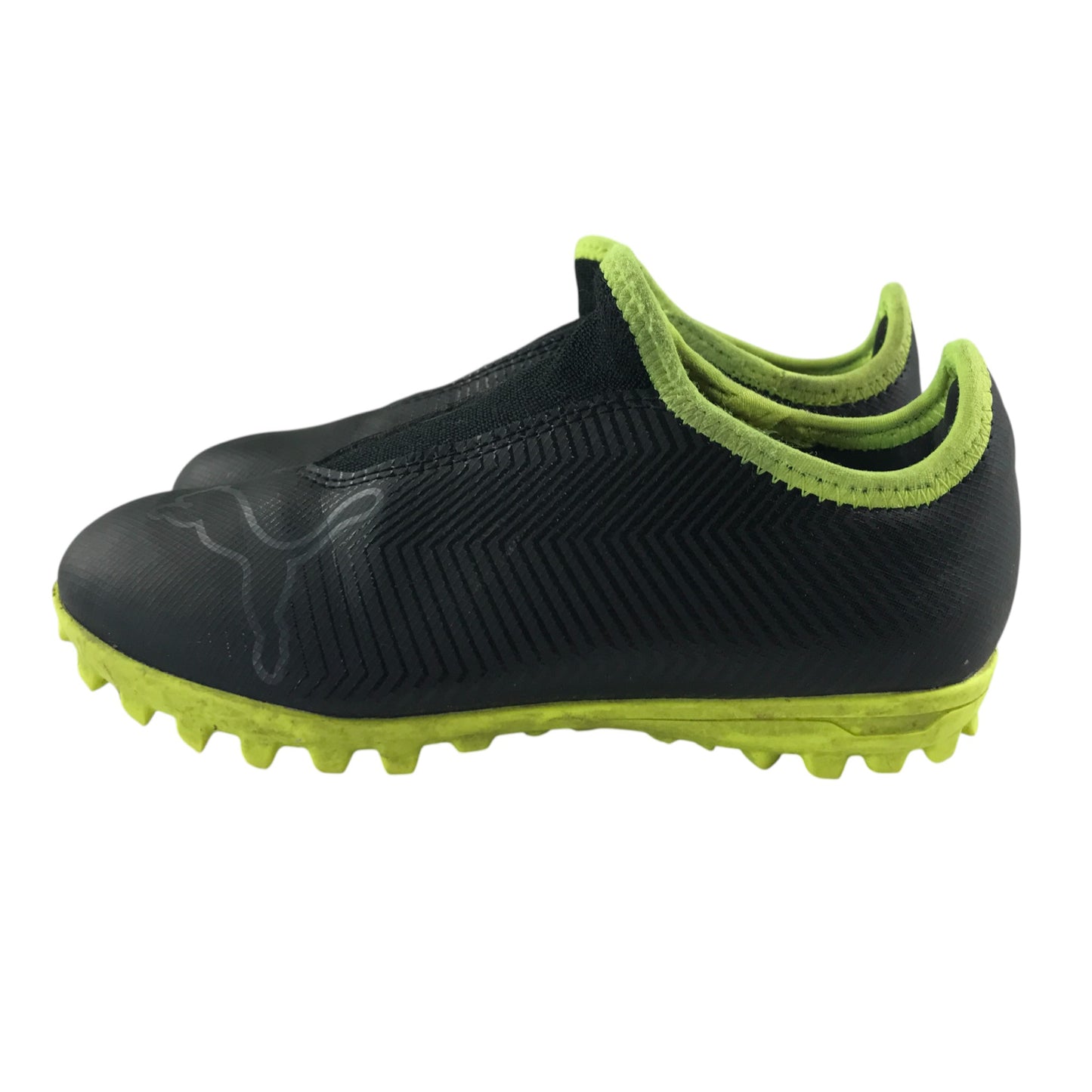 Puma football boots shoe size UK 11 junior black with neon yellow detailing astro turf boots