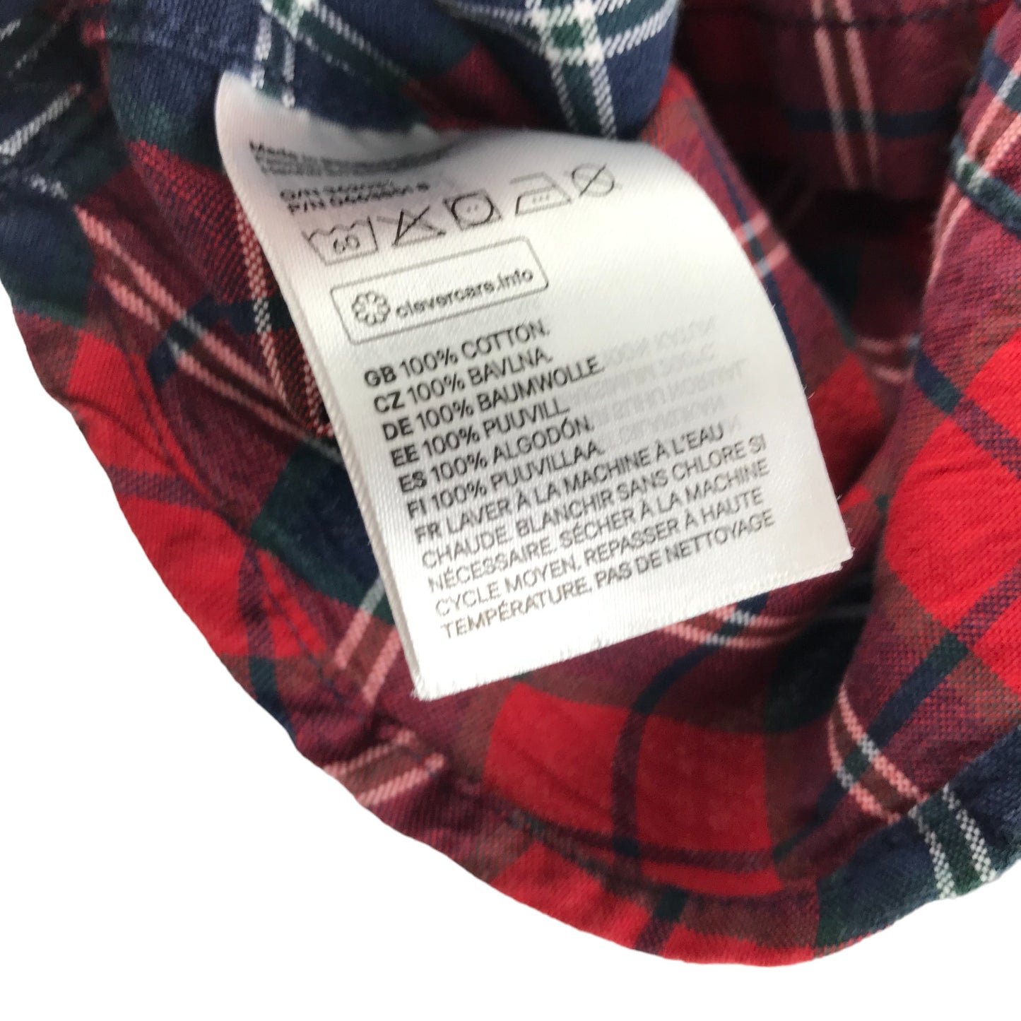 H&M Shirt Age 5 Red Navy Check Pattern Long Sleeve Button Up Cotton