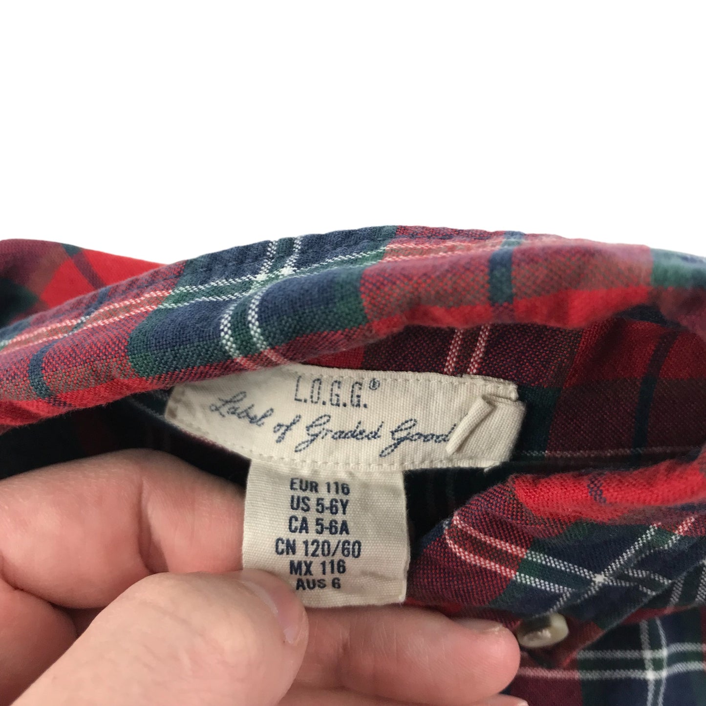 H&M Shirt Age 5 Red Navy Check Pattern Long Sleeve Button Up Cotton