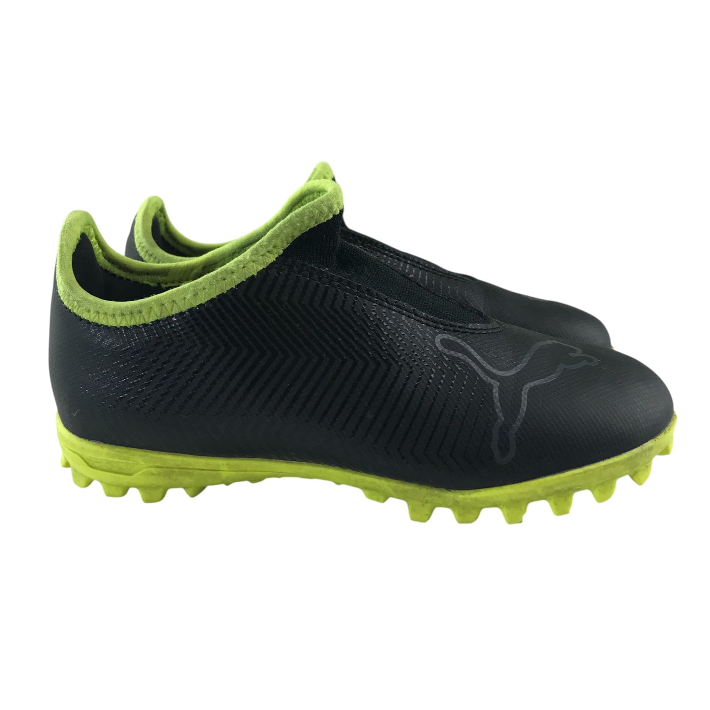 Puma football boots shoe size UK 11 junior black with neon yellow detailing astro turf boots