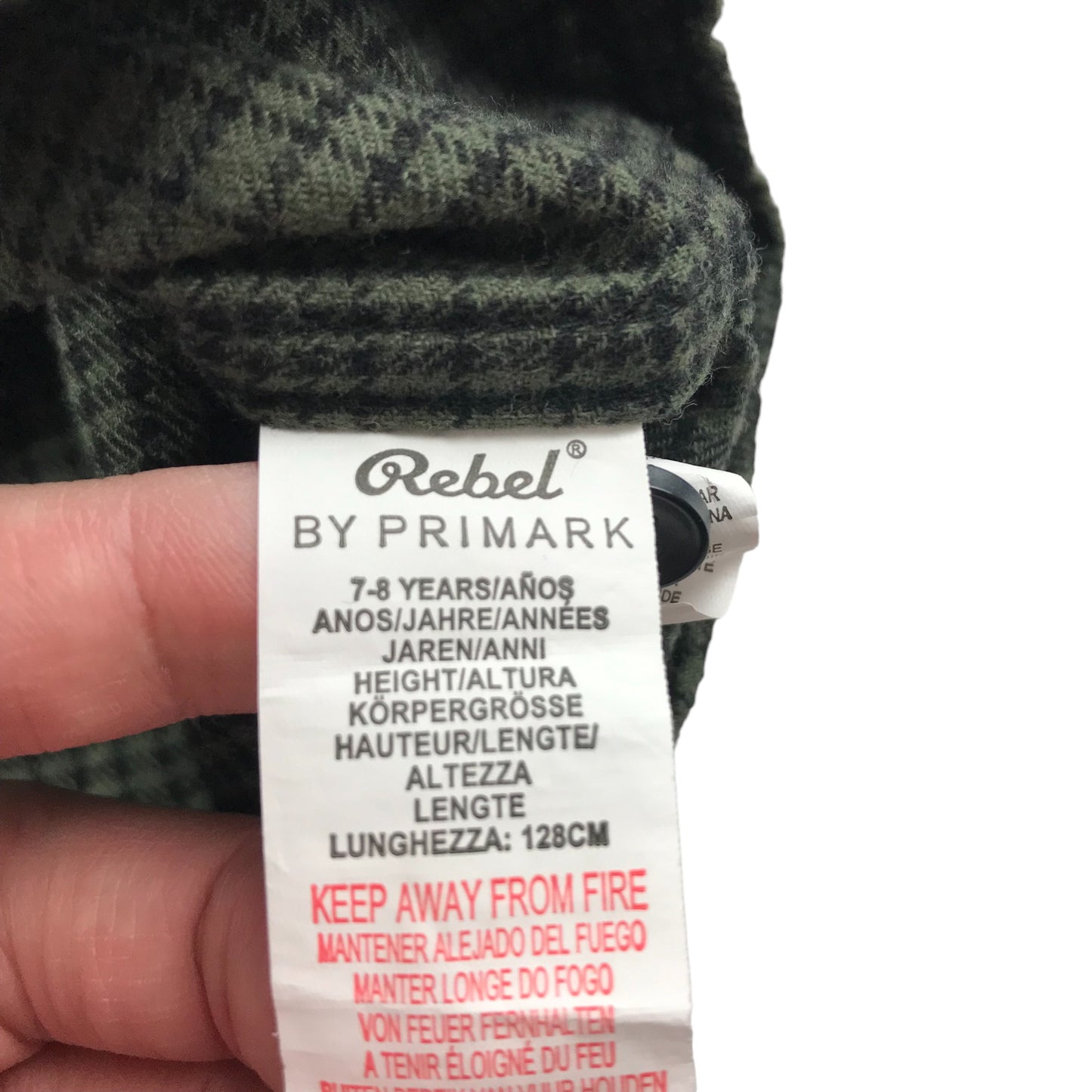 Primark Shirt Age 7 Khaki Green Check Pattern Button Up Cotton