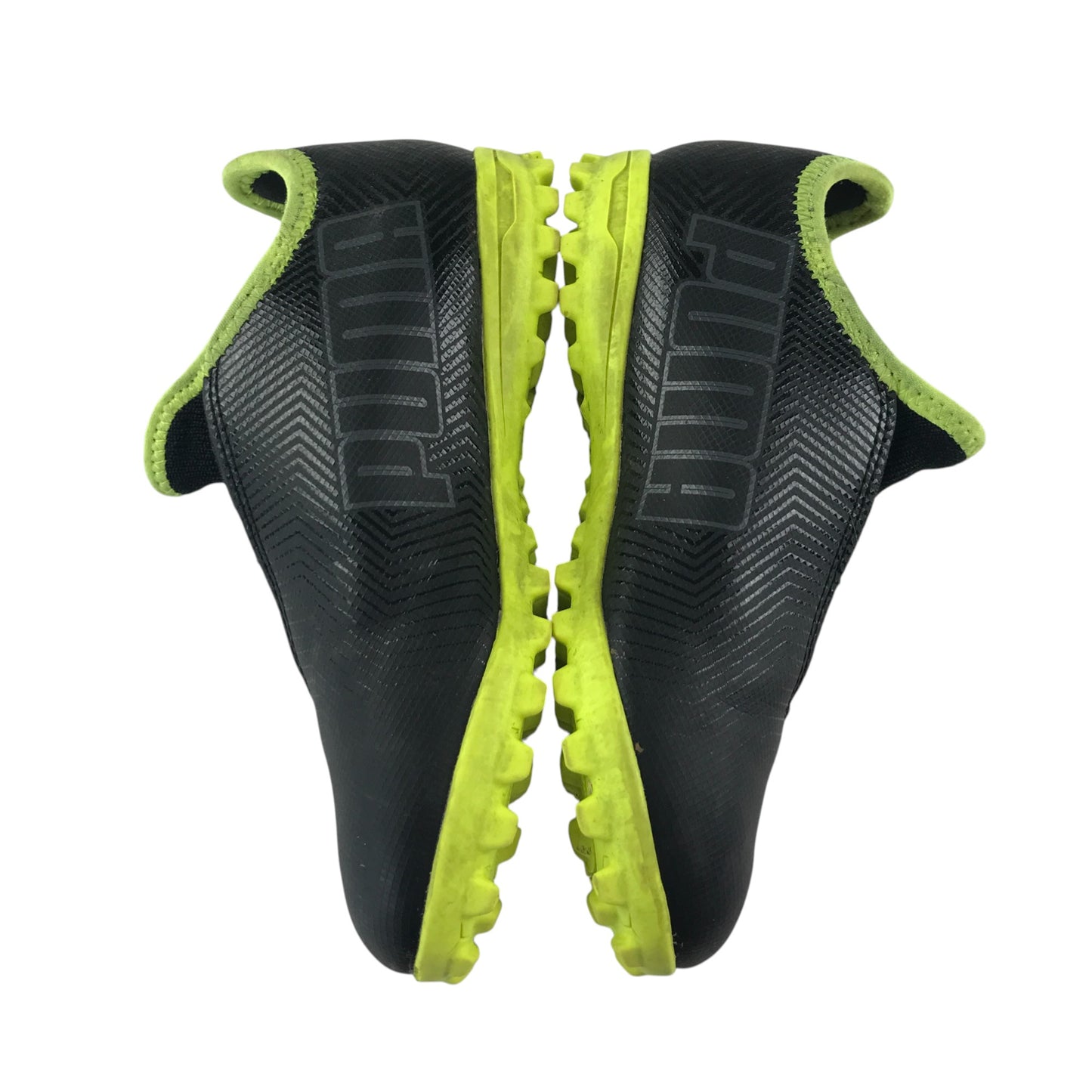 Puma football boots shoe size UK 11 junior black with neon yellow detailing astro turf boots