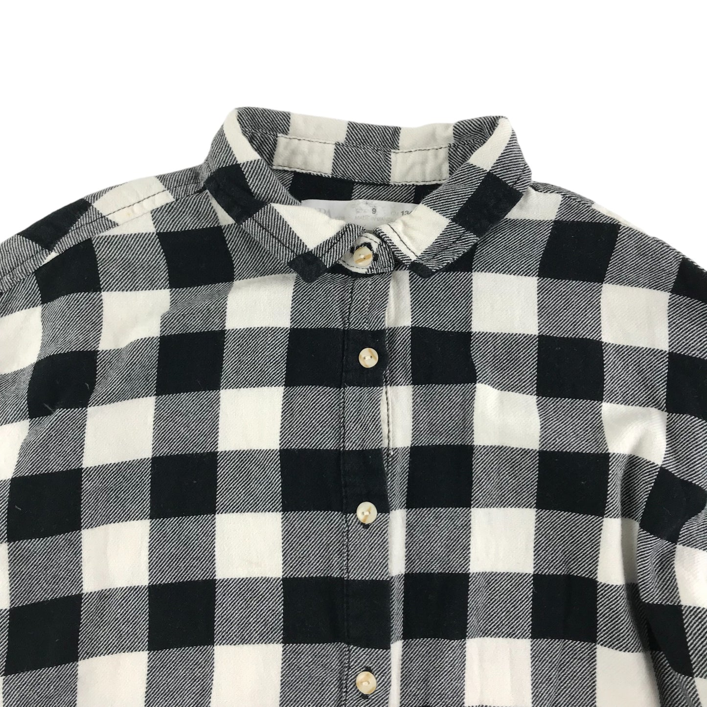 Zara Shirt Age 9 Black and White Check Pattern Button Up Cotton