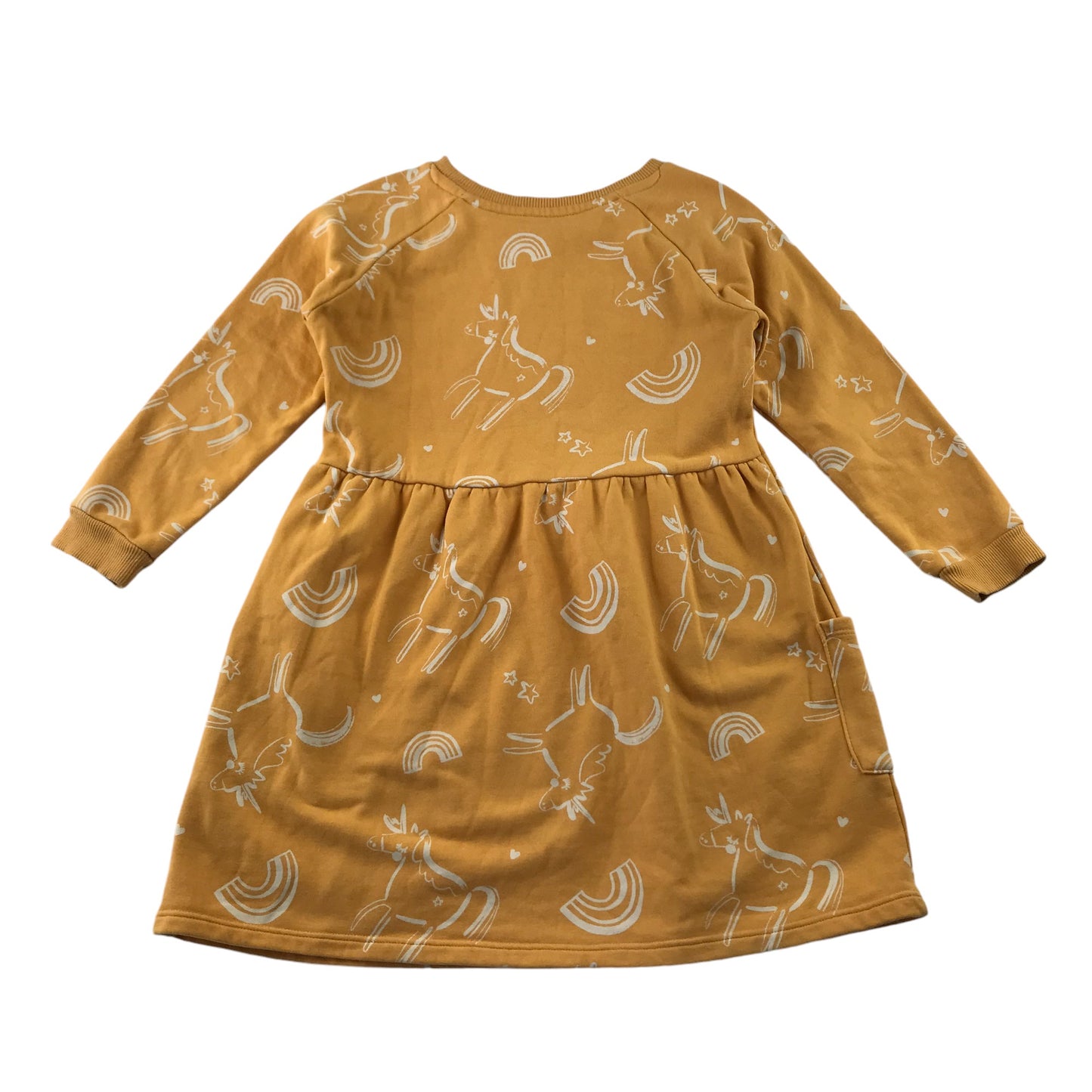 Nutmeg dress 5-6 years yellow unicorn jersey