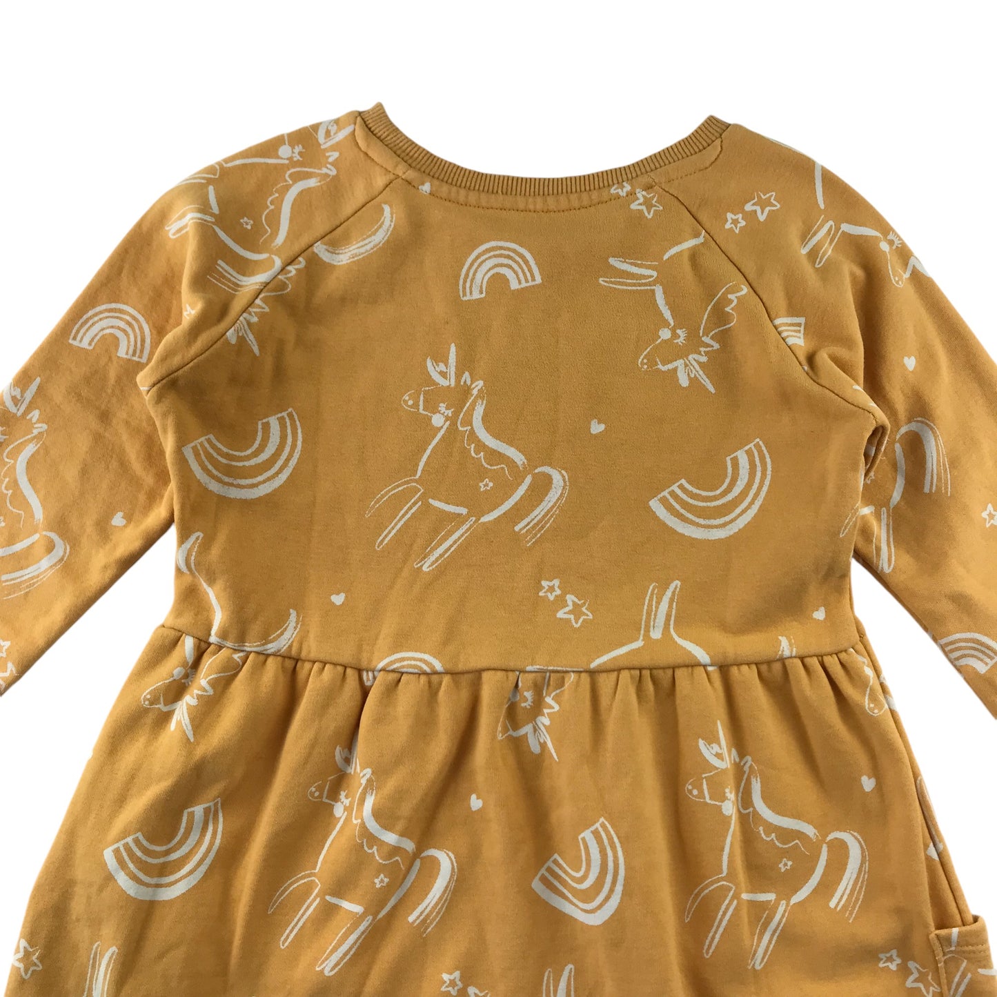 Nutmeg dress 5-6 years yellow unicorn jersey