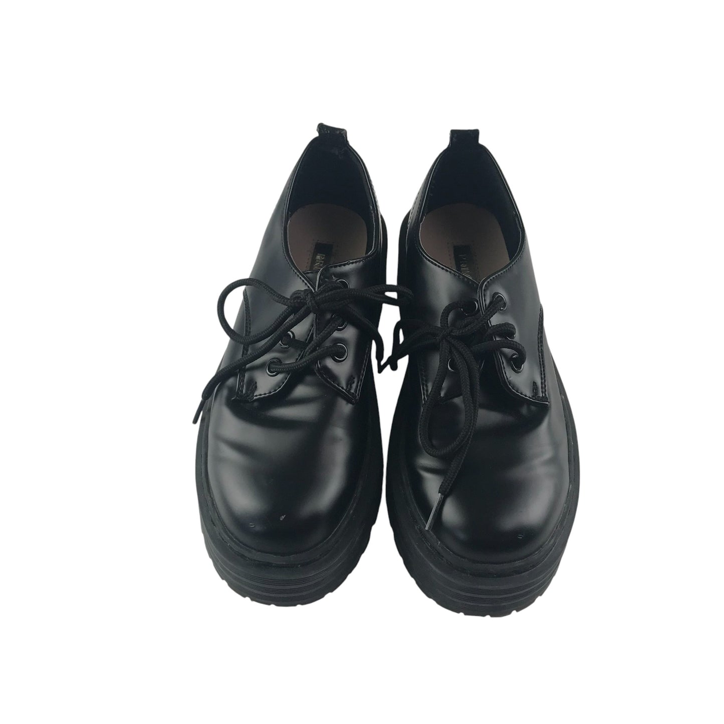 Primark shoes shoe size 3 black synthetic leather chunky low tops with laces