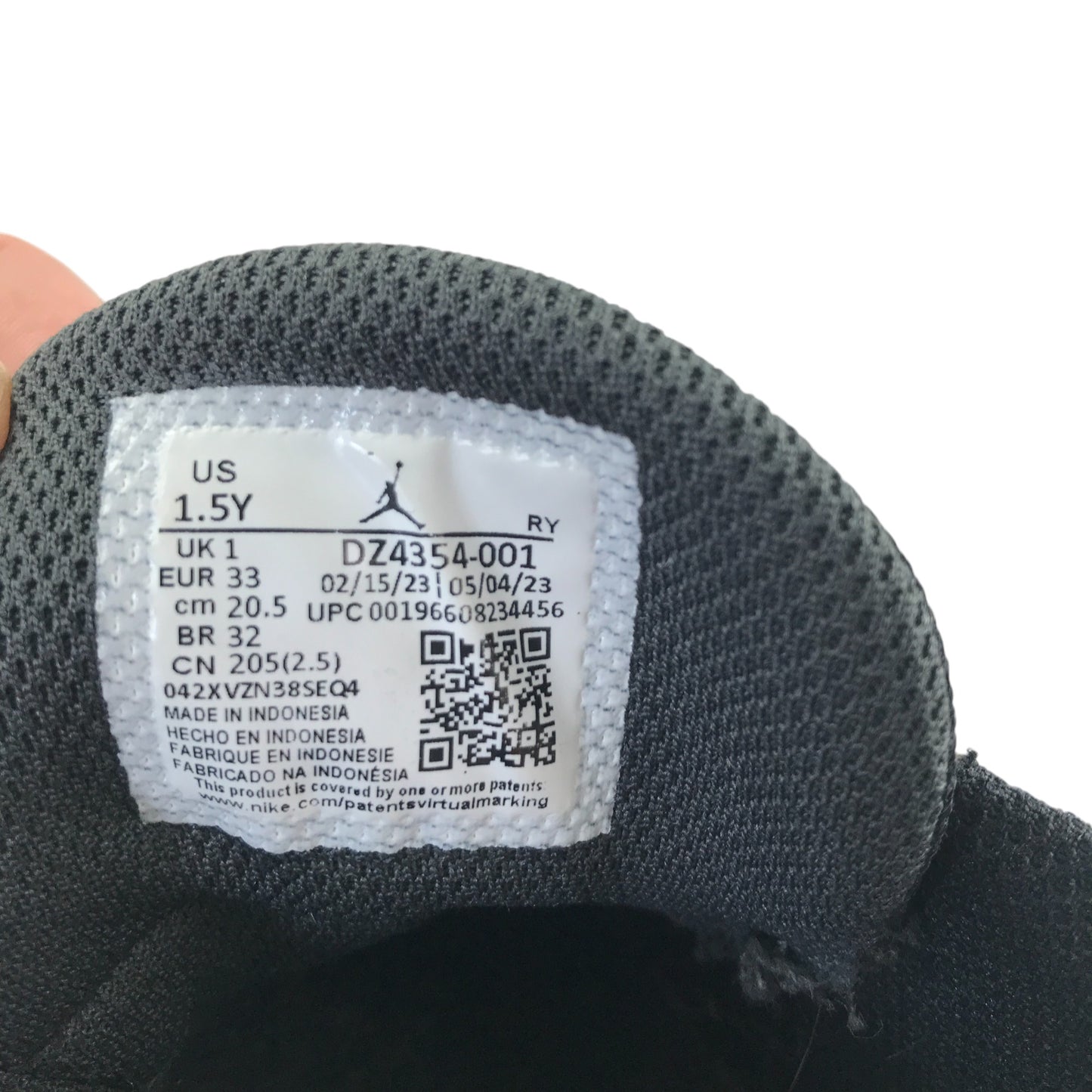 Jordan Flight trainers shoe size 1 black with logo on hoop and loop strap