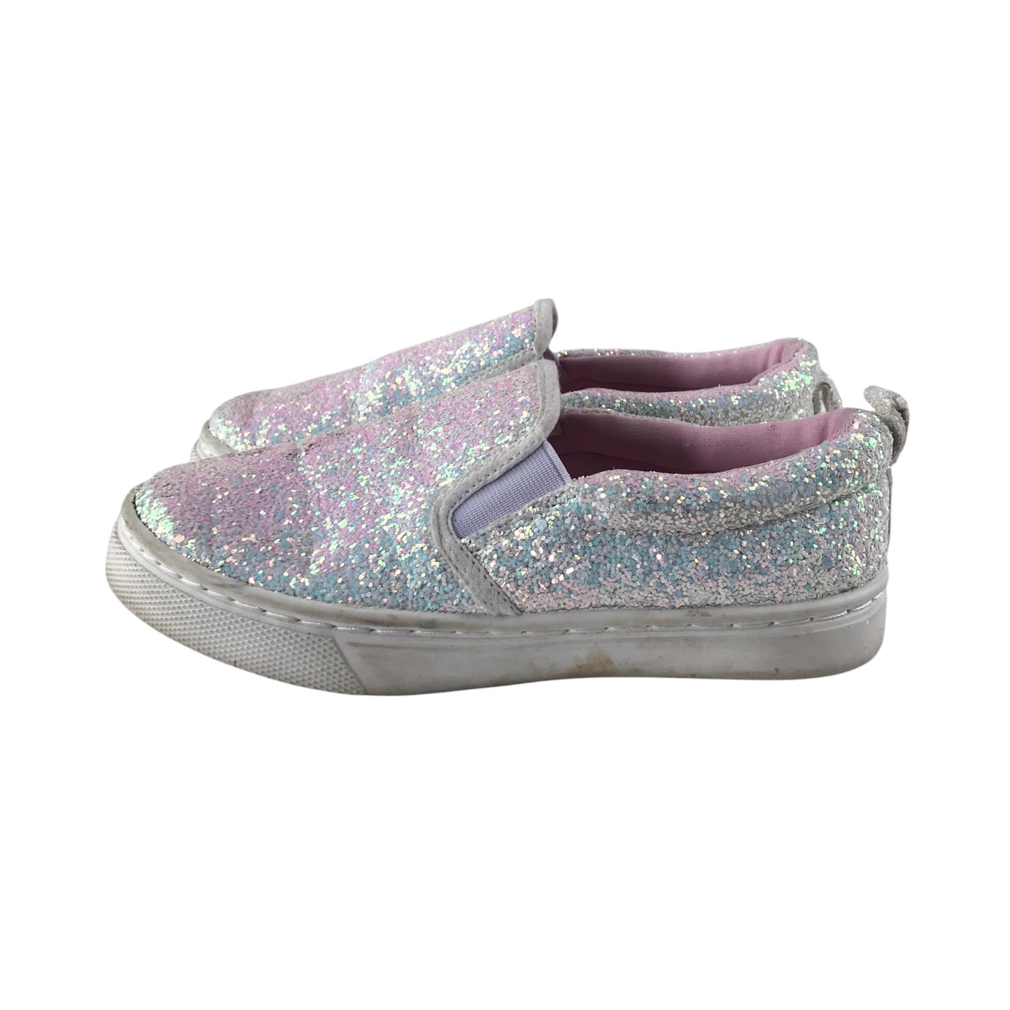 White glitter plimsolls shoe size 1 sparkly flat sole slipons