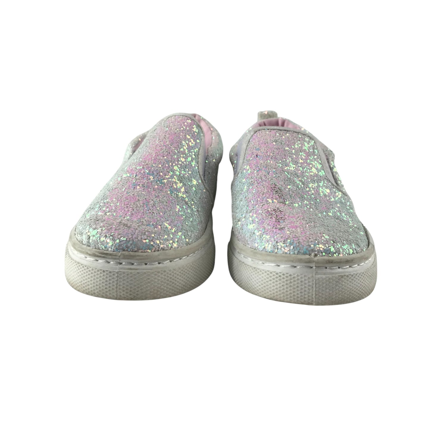 White glitter plimsolls shoe size 1 sparkly flat sole slipons