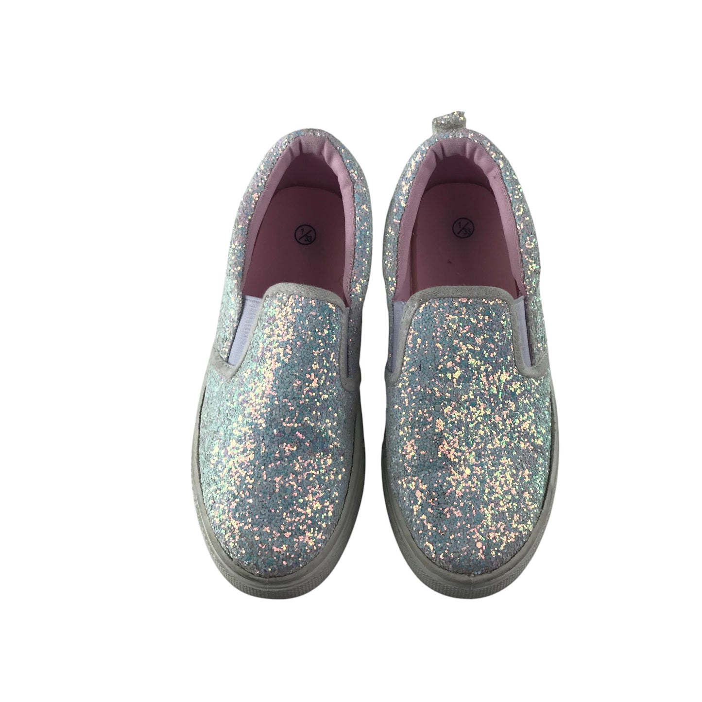 White glitter plimsolls shoe size 1 sparkly flat sole slipons