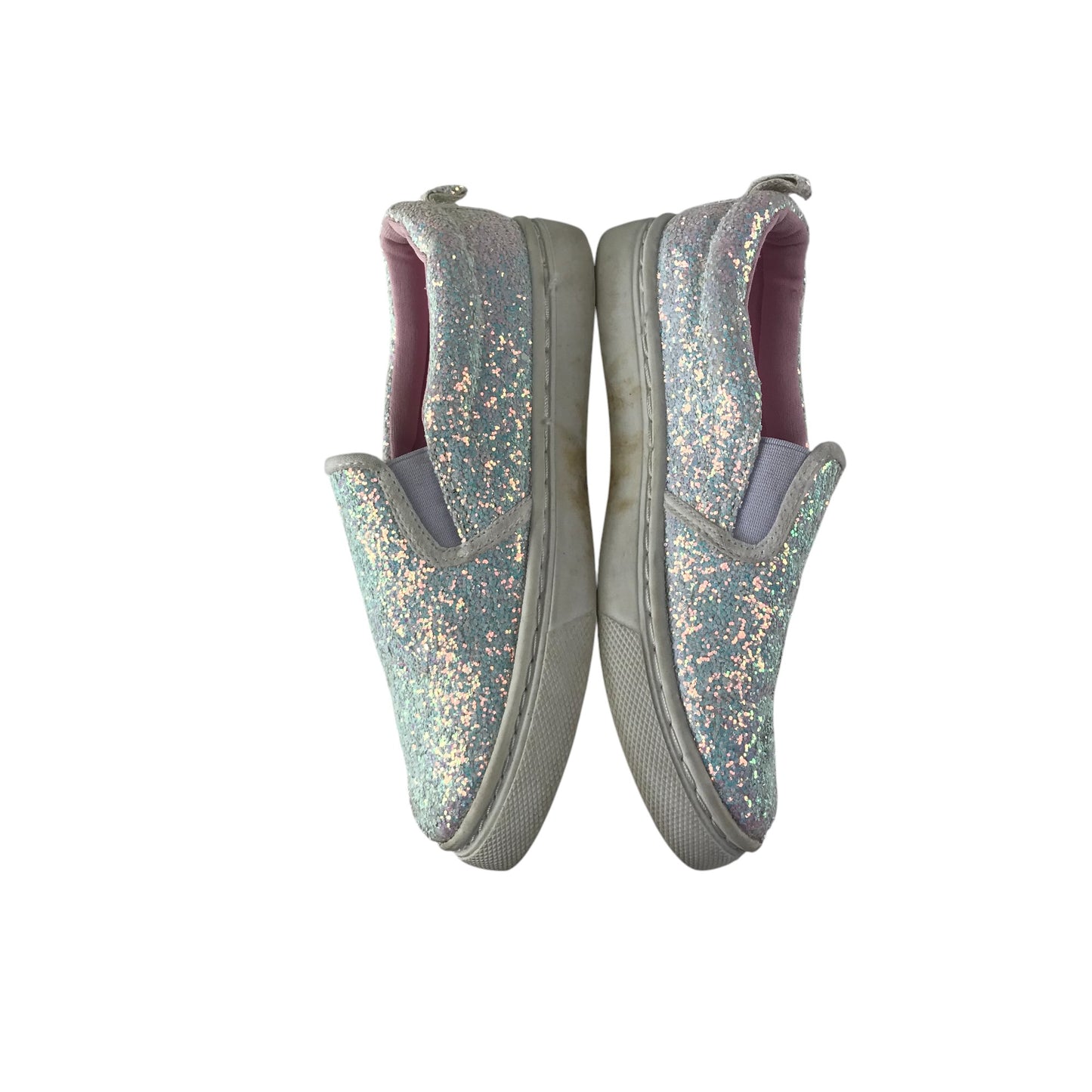 White glitter plimsolls shoe size 1 sparkly flat sole slipons