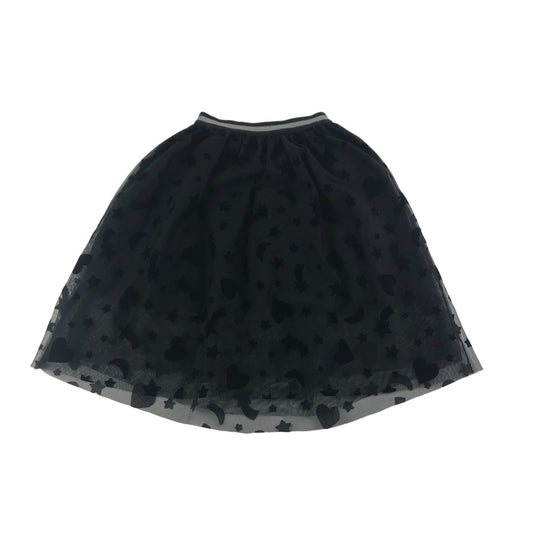 H&M Skirt Age 7 Black Celestial Love Hearts Pattern Mesh Layer