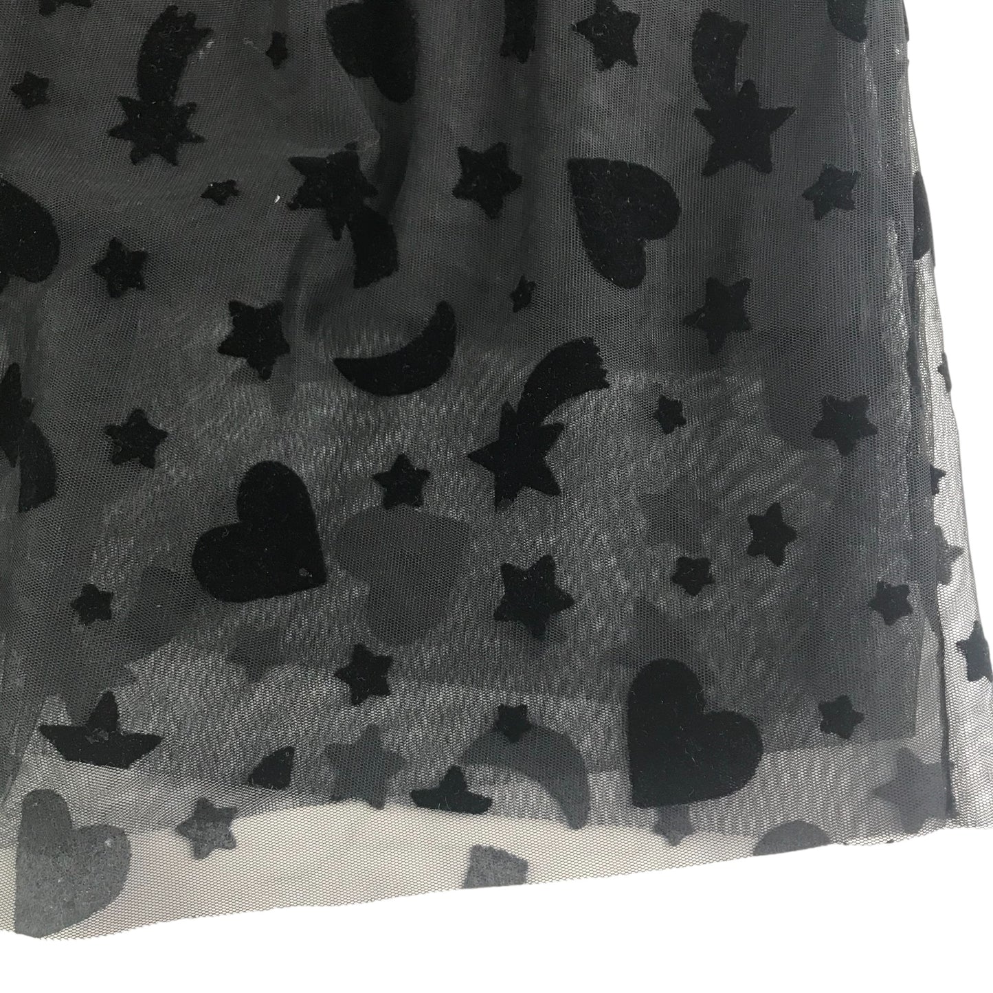 H&M Skirt Age 7 Black Celestial Love Hearts Pattern Mesh Layer