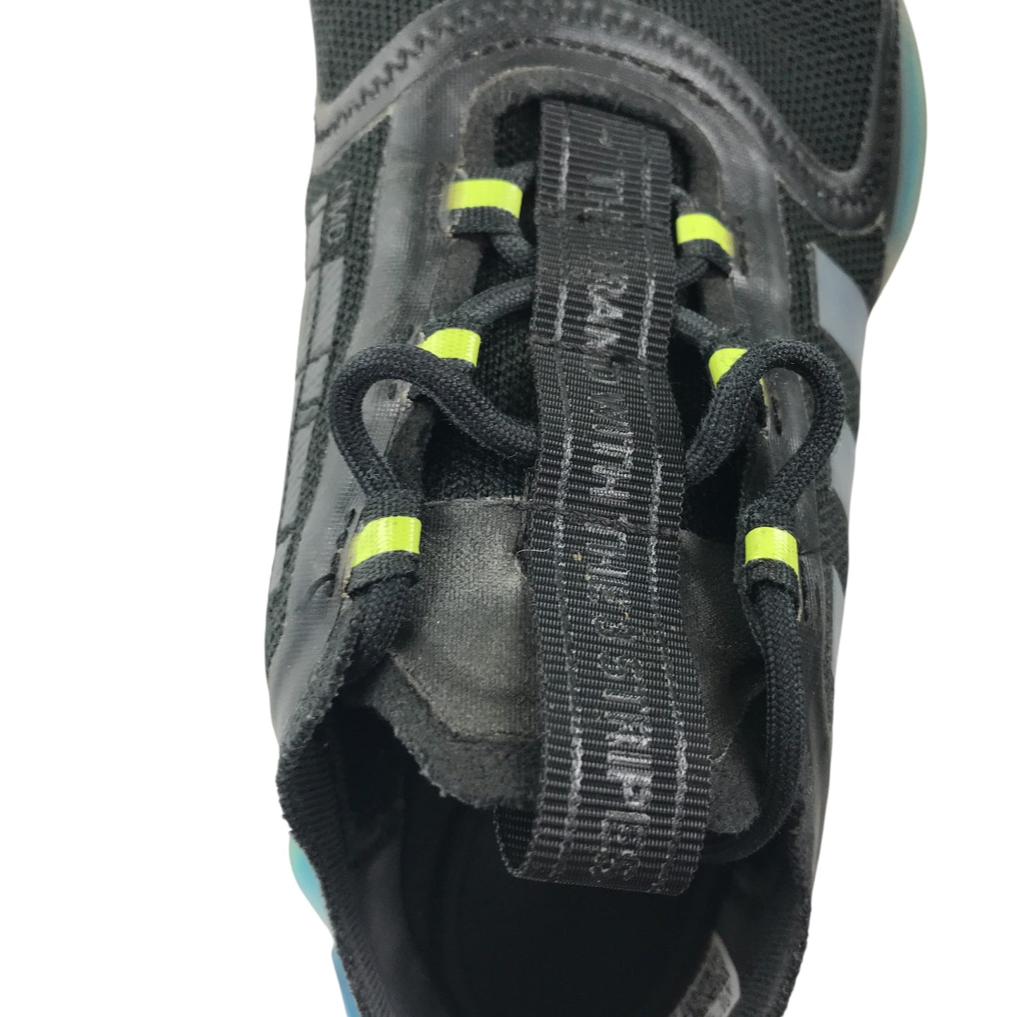 Adidas trainers shoe size UK 4 black with blue detailing La Marque NMD aux 3