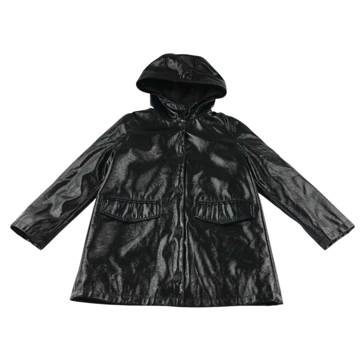 Zara Raincoat 8-9 years black shinny button up closure