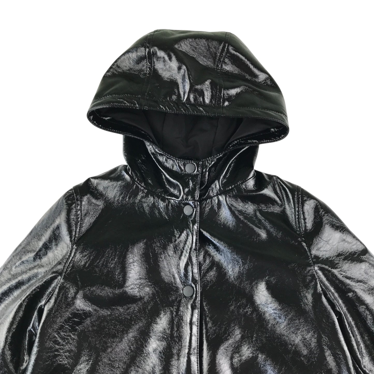 Zara Raincoat 8-9 years black shinny button up closure
