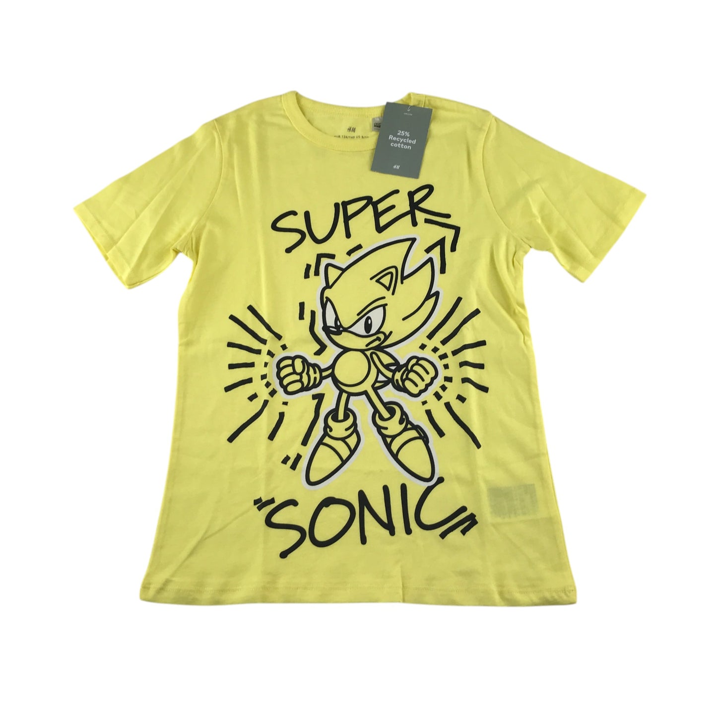 H&M t-shirt 9-10 years yellow sonic graphic print cotton