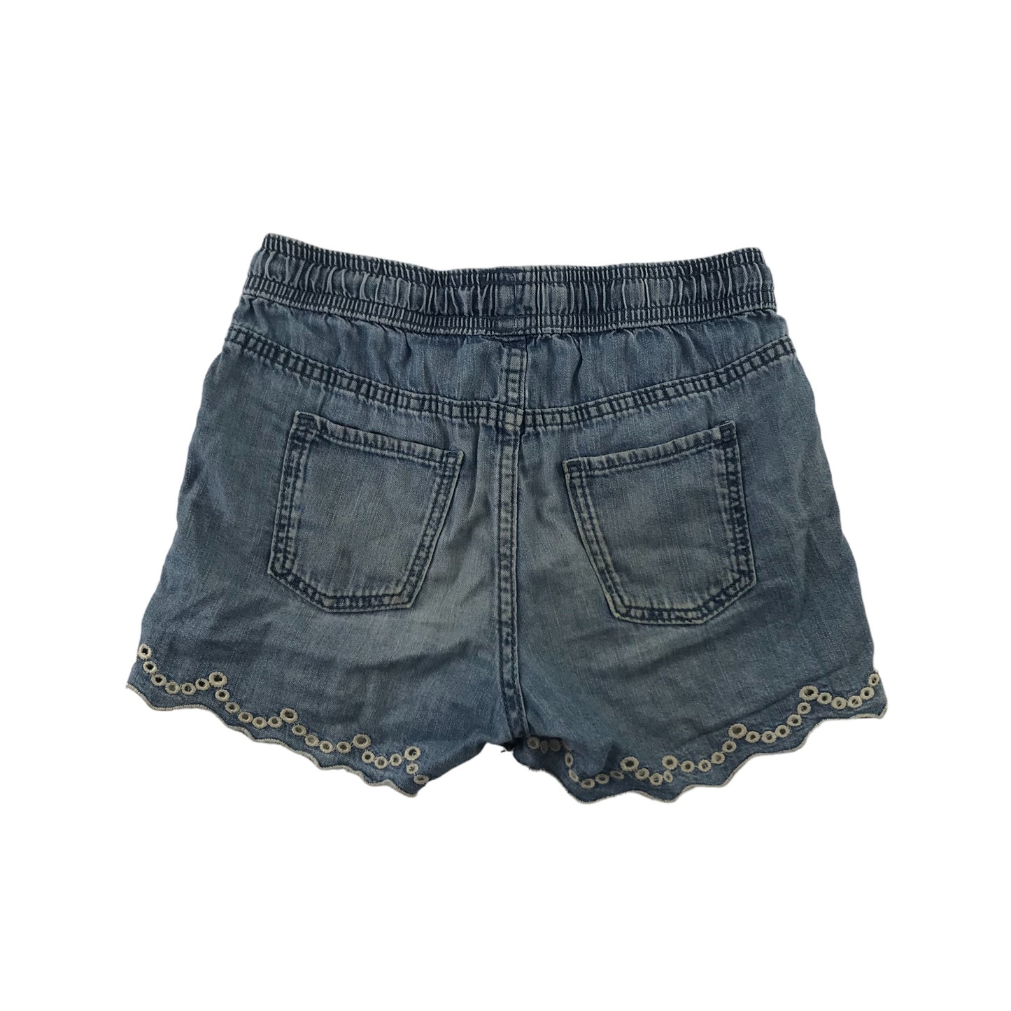 Primark shorts 6-7 years blue denim embroidered patterned hem cotton