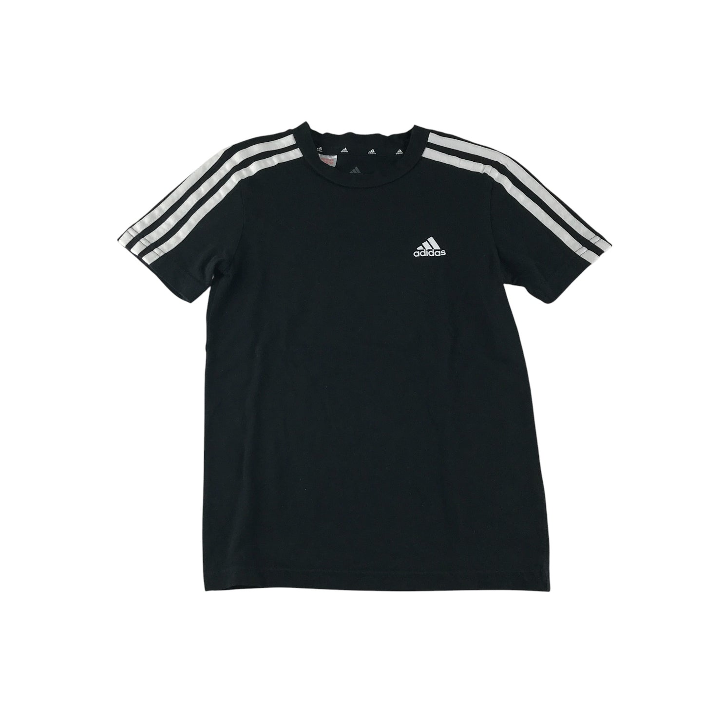 Adidas t-shirt 7-8 years black with white 3 strips on shoulders
