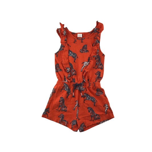 Next playsuit 4-5 years orangey red zebra print pattern organic cotton